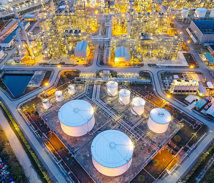 An aerial view of a electrical plant.